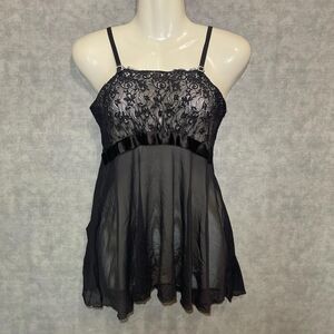 Lingerie dress with ribbon and rhinestone details.